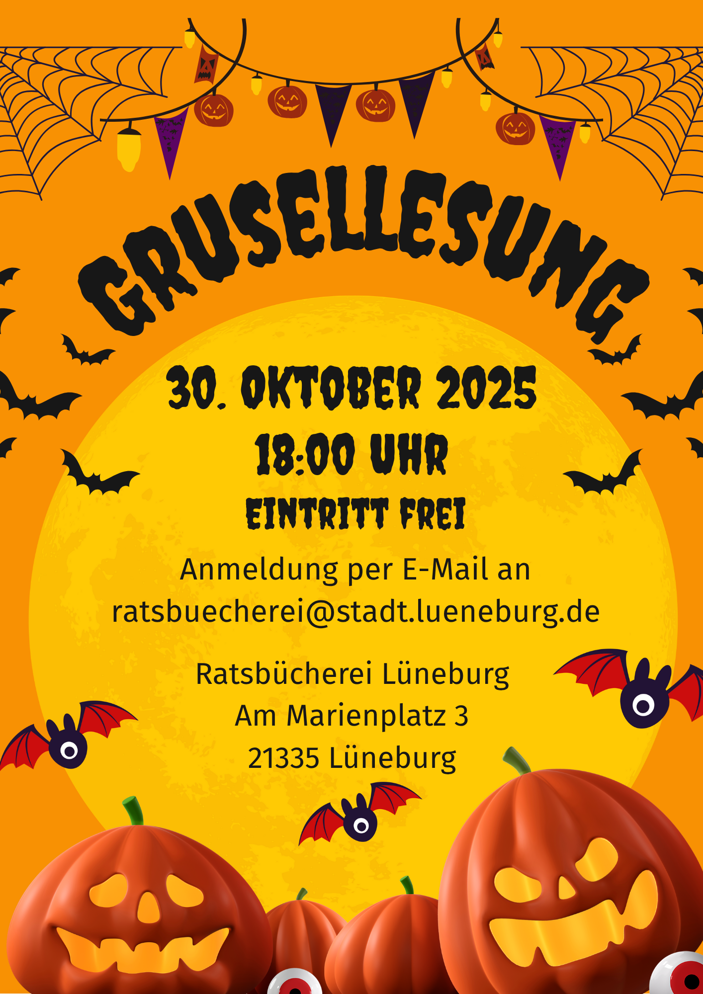 {#Orange and Black Illustrative Happy Halloween Poster}